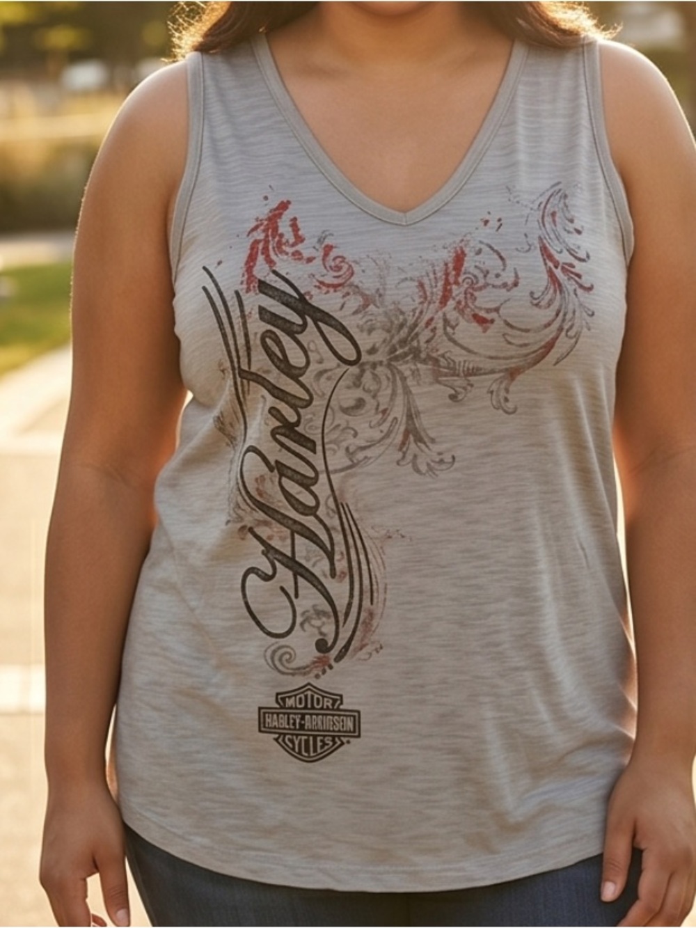 Harley-Davidson Asymmetrical Gray Tank tunic Top